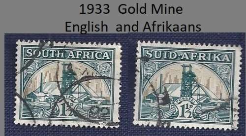 South Africa.1933.Gold Mine, Country name in English or Afrikaans   1½P