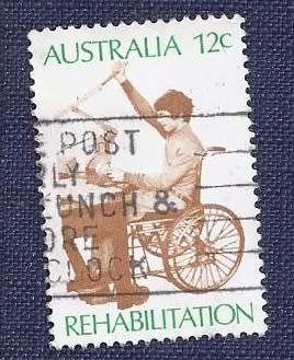 Australia.1972.Rehabilitation  12c  Worker in Wheelchair on white paper