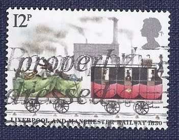 Britain.1980.150th Ann. of the Liverpool-Manchester Railroad 12p Goods Truck & Mail Coach
