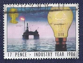 Britain.1986.Industry Year  17p   Light Bulb and North Sea Oil Drilling (Energy)