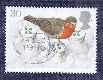 Britain.1995.Christmas   30p  European Robin  on Snowcovered Milk Bottles