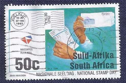RSA.1994 .National Stamp Day 50c    Hands holding invoice and bulk mail envelope