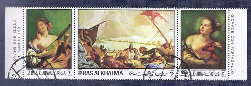 UAE/Ras al Khaima .1970 .Airmail - Paintings of by Tiepolo, 1970 (strip of three)