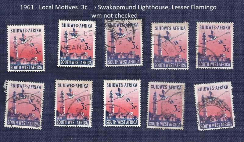 SWA .1961 .Local Motives  3c  x 10   Swakopmund Lighthouse, Lesser Flamingo  wm not checked