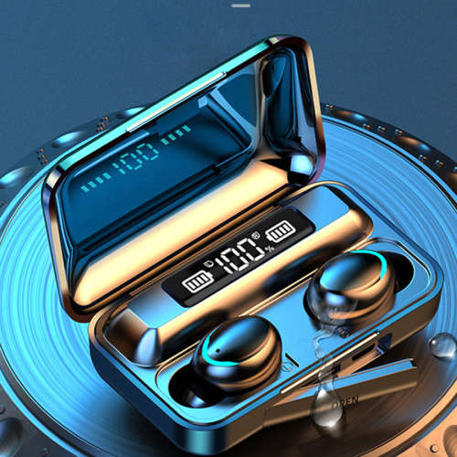 Black TWS Wireless Touch Earbuds with 2000mAh Powerbank