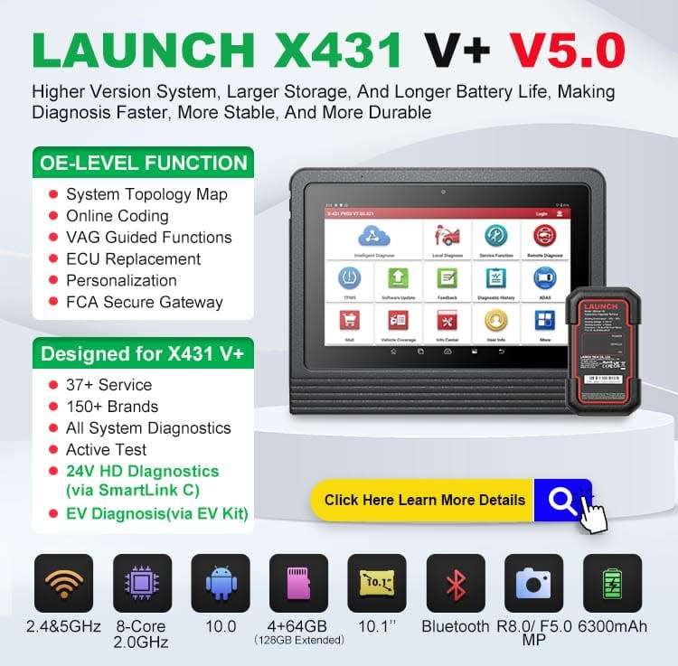 2024 Version LAUNCH X431 V+ V5.0 Car Diagnostic Scanner Bidirectional 37+ Services