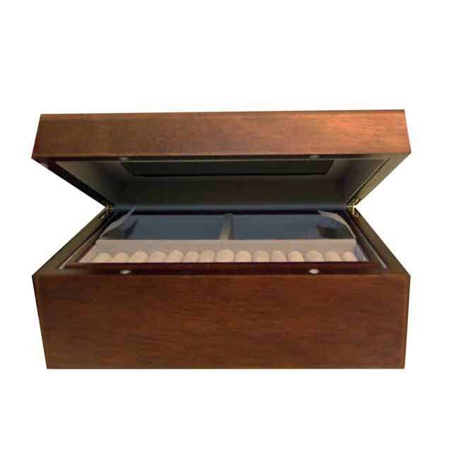 OLD OAK WOODEN JEWELLERY BOX WITH MIRROR