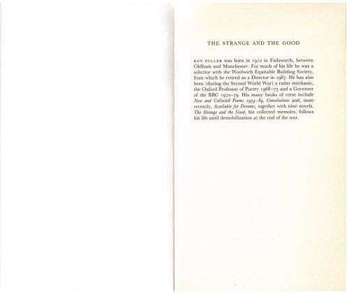 The Strange and the Good: Collected Memoirs -- Roy Fuller