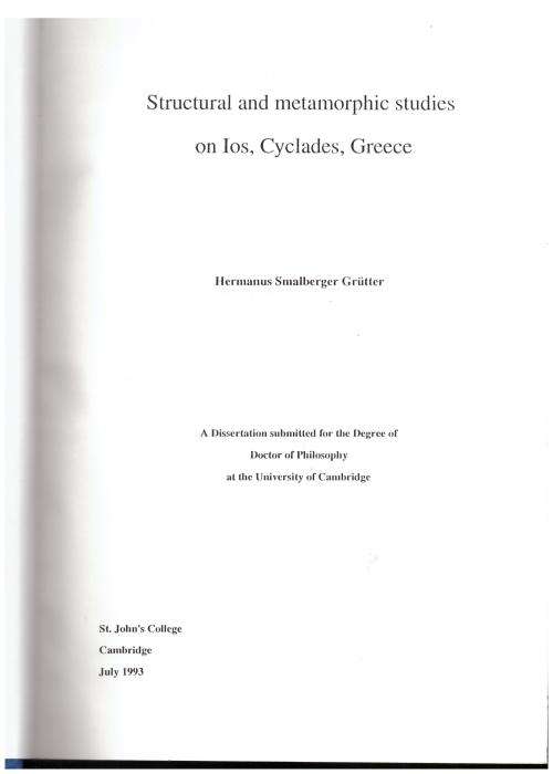 Structural and Metamorphic Studies on Ios, Cyclades, Greece -- Hermanus Smalberger Grütter