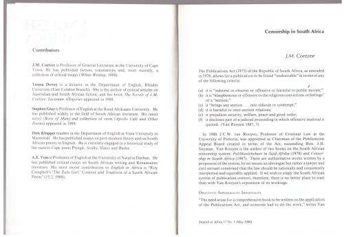 English in Africa - Vol. 17 No. 1 (1990)
