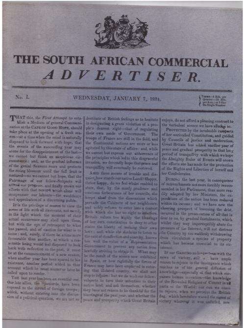 The South African Commercial Advertiser. No. 1 January 7 1824 to No. 18 May 5 1824