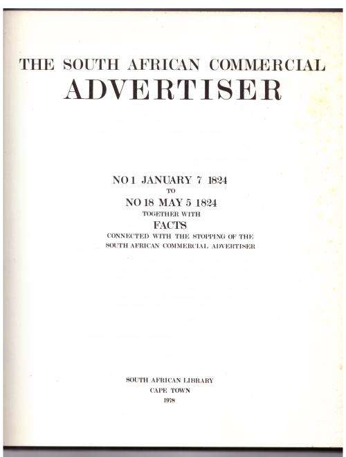 The South African Commercial Advertiser. No. 1 January 7 1824 to No. 18 May 5 1824