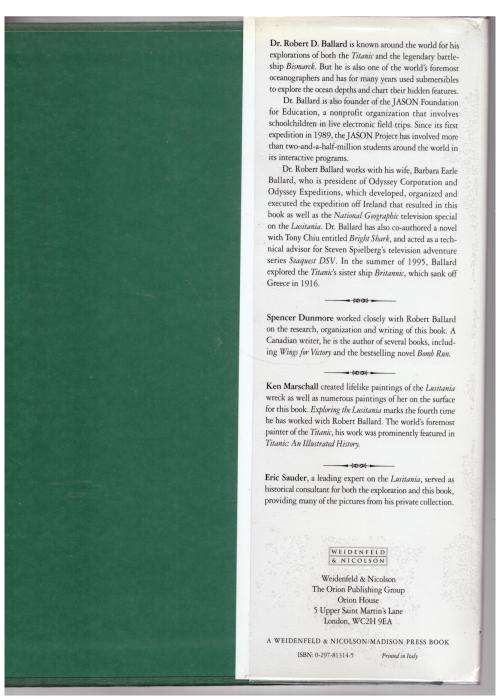 Exploring the Lusitania: Probing the Mysteries of the Sinking --  Robert D. Ballard
