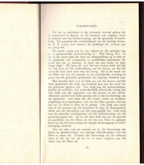 Eeufees-Gedenkboek Franschhoek: n Oorsig van die Geskiedenis van die Gemeente, 1845  1945