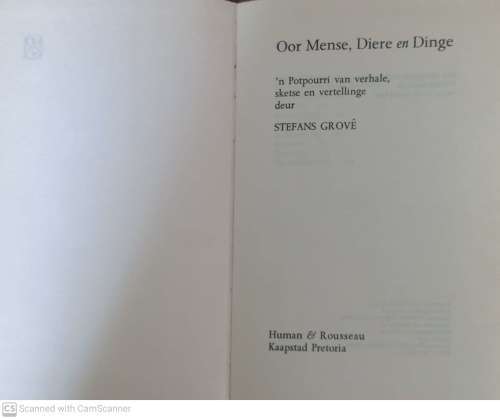 Oor Mense, Diere en Dinge --  Stefans Grové