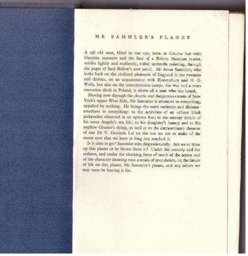 Mr Sammler`s Planet  --  Saul Bellow