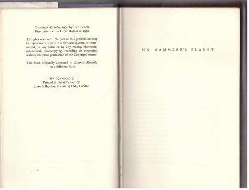 Mr Sammler`s Planet  --  Saul Bellow