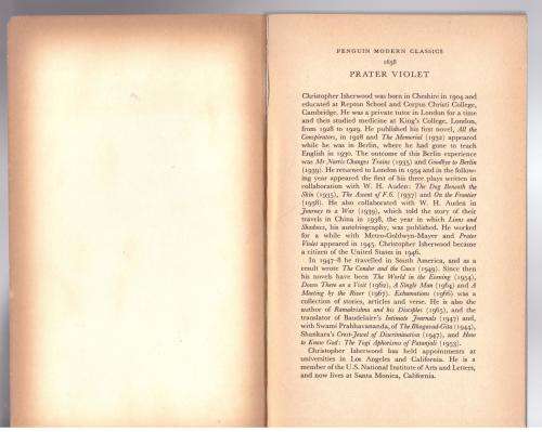 Prater Violet: A Novel  --  Christopher Isherwood