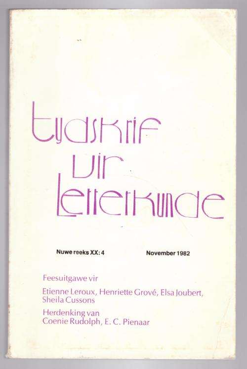 Tydskrif vir Letterkunde, November 1982  --  Elize Botha [Red.]
