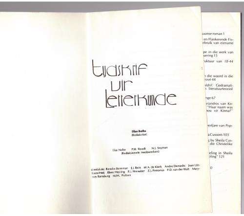 Tydskrif vir Letterkunde, November 1982  --  Elize Botha [Red.]