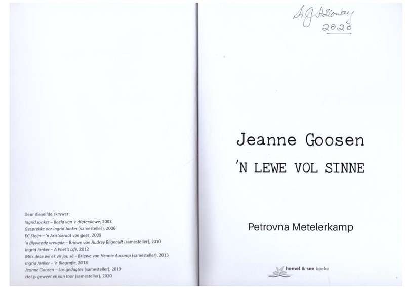 Jeanne Goosen: `n Lewe Vol Sinne --  Petrovna Metelerkamp