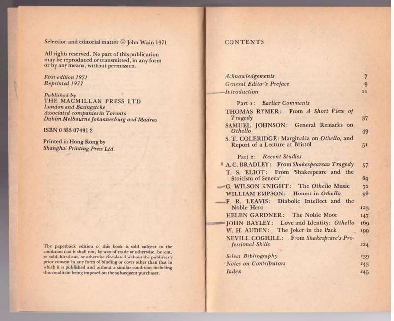Othello: A Casebook -- John Wain [Editor]