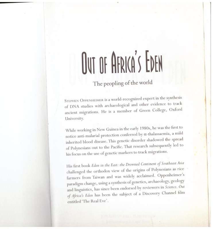 Out of Africa`s Eden: The Peopling of the World  --  Stephen Oppenheimer