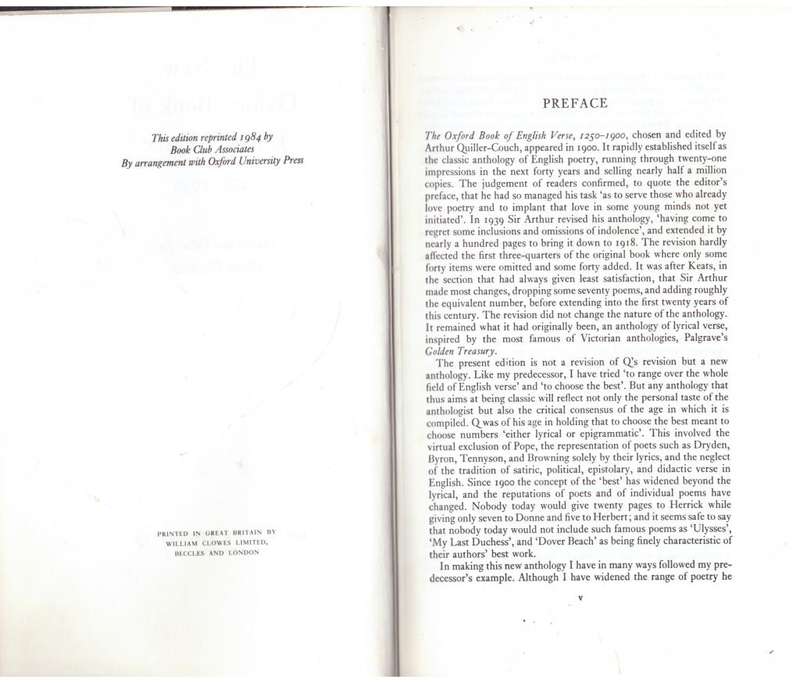The New Oxford Book of English Verse, 1250-1950  --  Helen Gardner [Compiler]