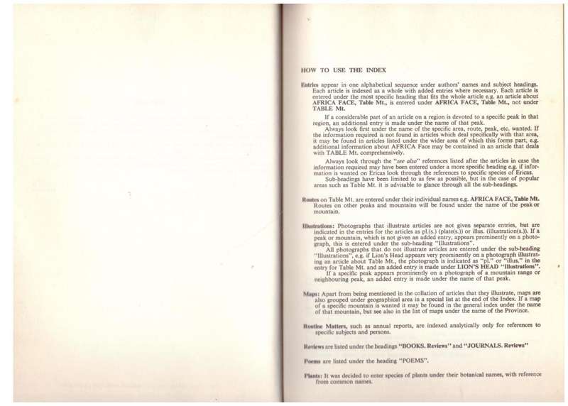 Index to the Journals of the Mountain Club of South Africa: Vols. 72-81, 1969 to 1978