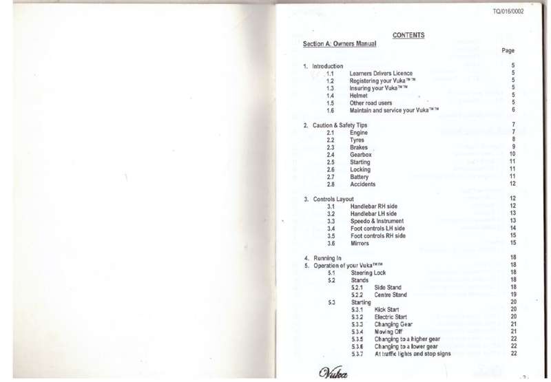 Vuka Scuta XL 110 - owners manual and service book