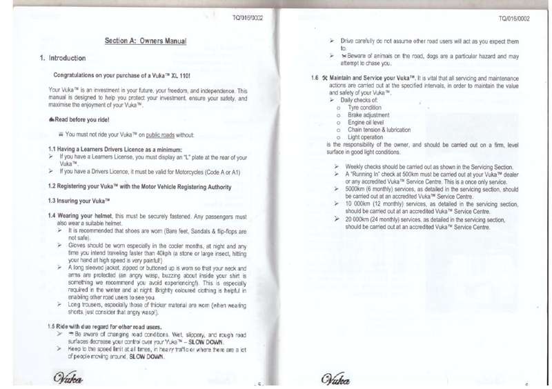 Vuka Scuta XL 110 - owners manual and service book