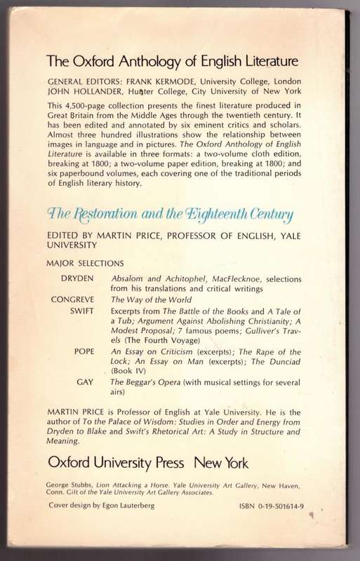 The Restoration and the Eighteenth Century  -- B.A. Phythian [Compiler]