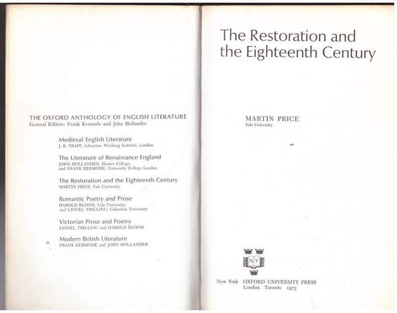 The Restoration and the Eighteenth Century  -- B.A. Phythian [Compiler]