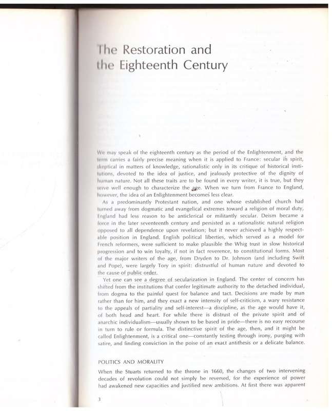 The Restoration and the Eighteenth Century  -- B.A. Phythian [Compiler]