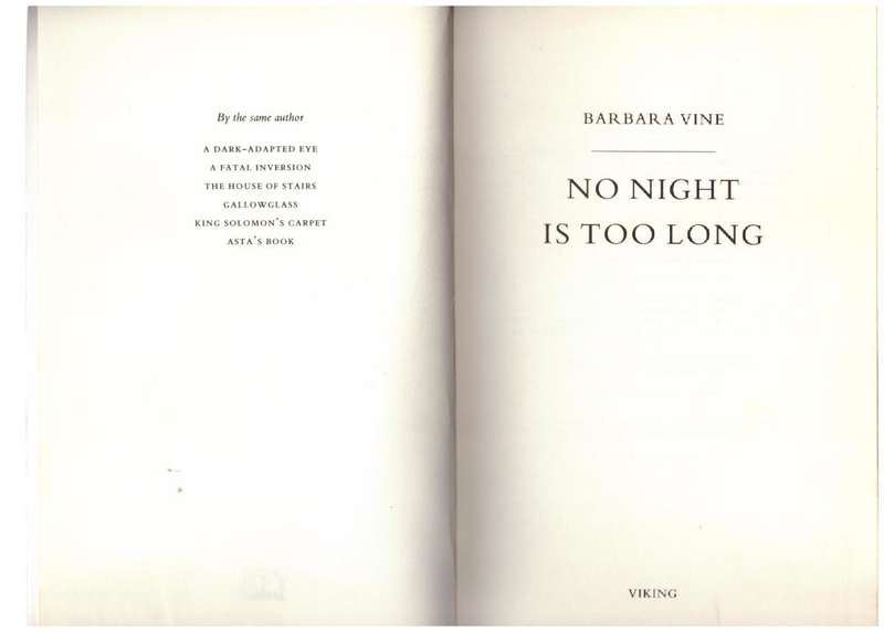 No Night is Too Long - Barbara Vine (Ruth Rendell)