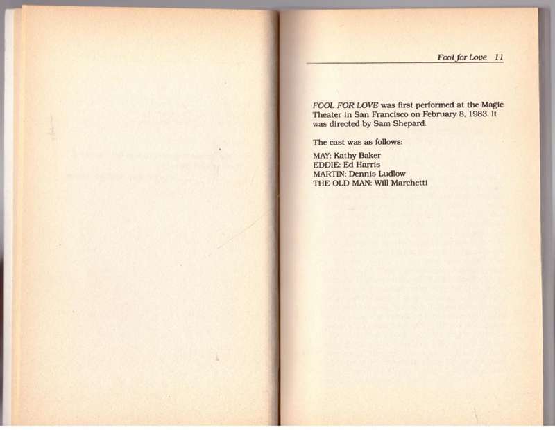 Fool for Love &  The Sad Lament of Pecos Bill on the Eve of Killing his Wife -- Sam Shepard