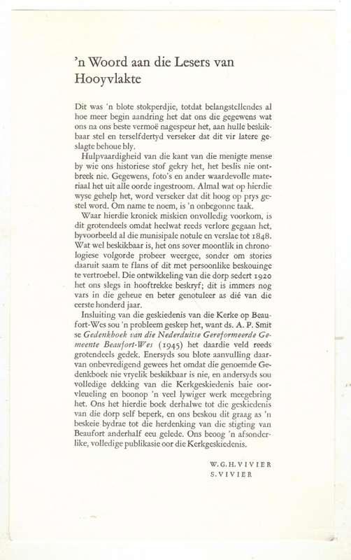 Hooyvlakte: die verhaal van Beaufort-Wes 1818-1968 -- W.G.H. Vivier, Sheldon Vivier
