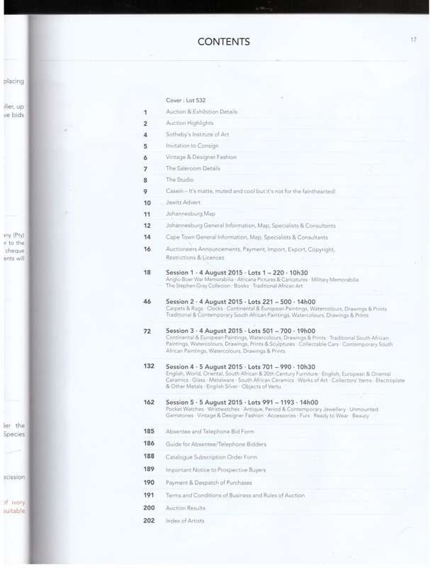 Fine Art & Collectables: 4 & 5 August 2015 (Auction Catalogue) -- Stephan Welz & Co