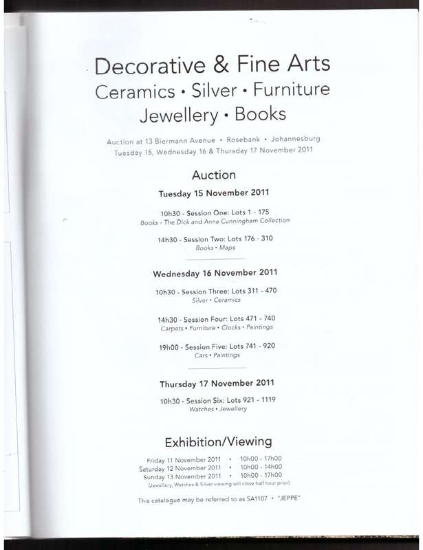 Decorative & Fine Arts:  November 2011 (Auction Catalogue) -- Stephan Welz & Co