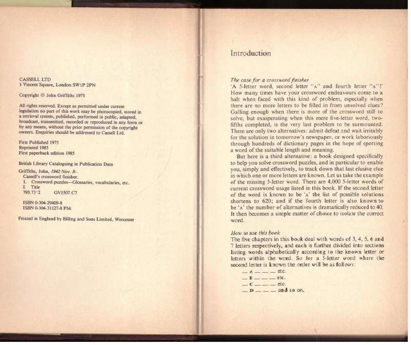 Cassell`s Crossword Finisher --  John Griffiths [Compiler]