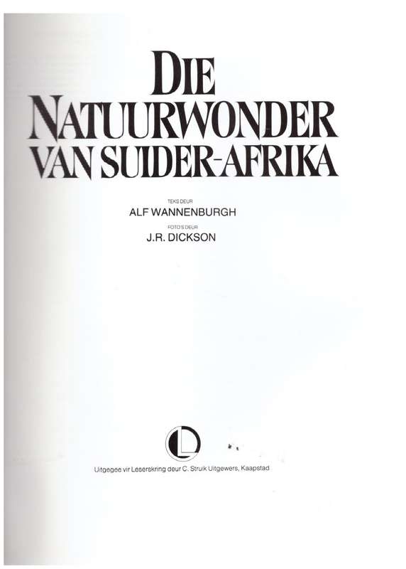 Die Natuurwonder Van Suider-Afrika  Alf Wannenburgh