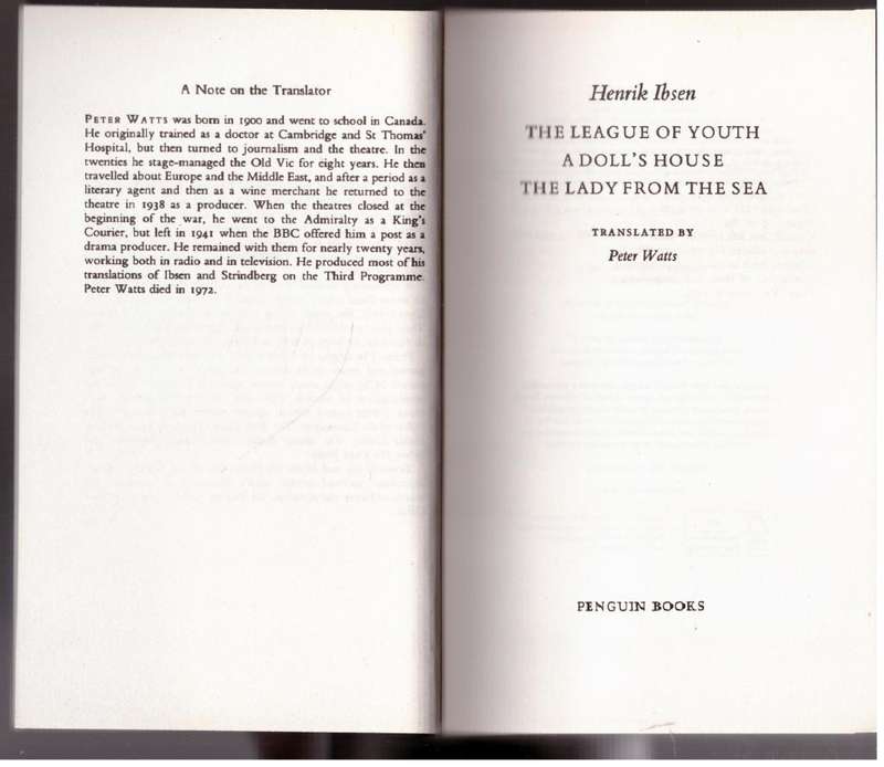 A Doll's House and Other Plays  --  Henrik Ibsen