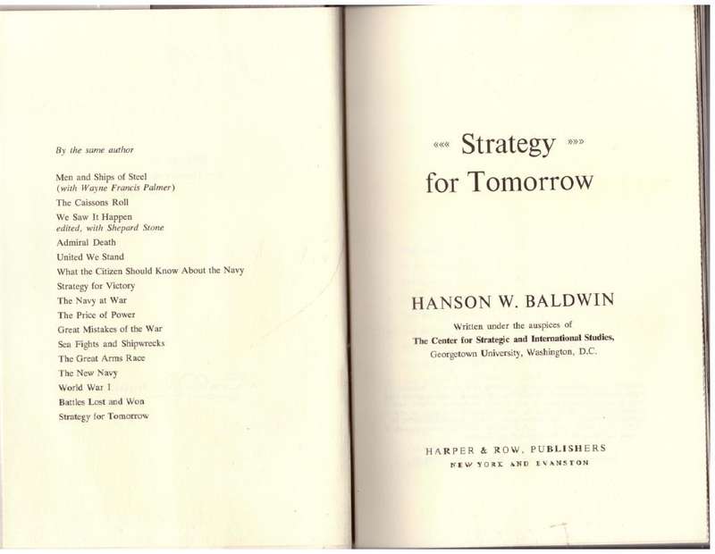Strategy for Tomorrow --  Hanson W. Baldwin
