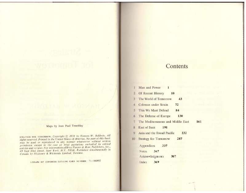 Strategy for Tomorrow --  Hanson W. Baldwin