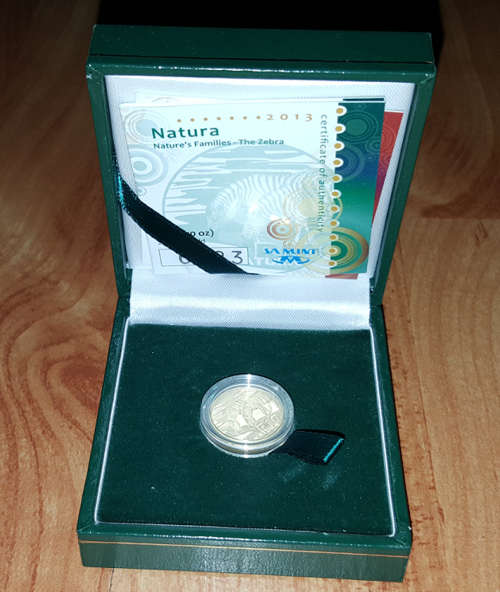 2013 Natura Zebra 1/10th oz gold in mint box with COA