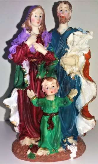 HOLY FAMILY WITH YOUNG JESUS 18.5cm RELIGIOUS STATUE RESIN FIGURINE