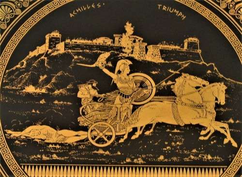 "ACHILLES TRIUMPH" - PLATE 27.5cm - PORCELAIN WITH 24K GOLD GILDED DESIGN SIGNED I. SPYROPOULOS