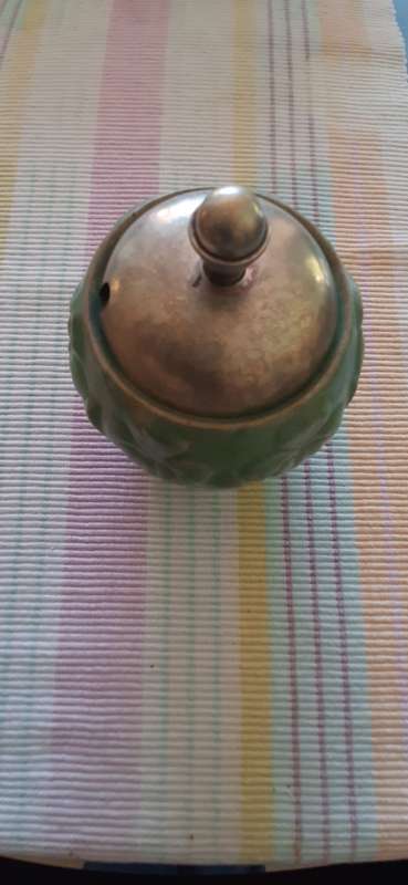 FLAXMAN WADE HEATH SUGAR BOWL WITH NICKEL SILVER TOP AND SPOON (E.P.N.S)