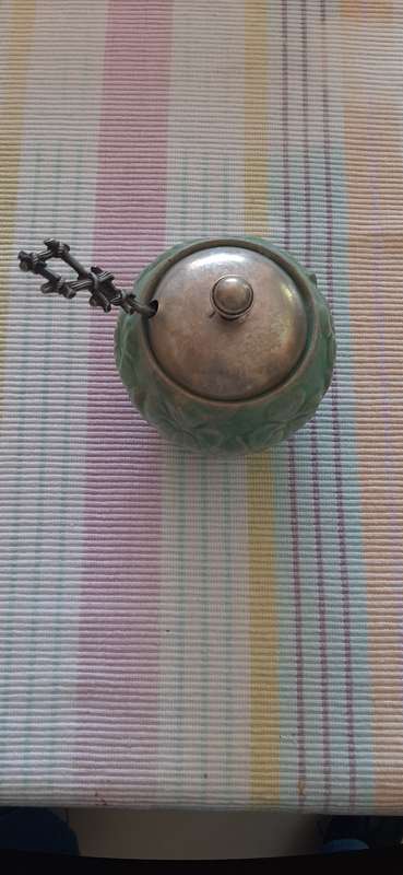 FLAXMAN WADE HEATH SUGAR BOWL WITH NICKEL SILVER TOP AND SPOON (E.P.N.S)