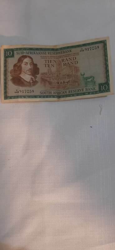 VINTAGE R10 BANK NOTE GOVERNOR DE JONGH